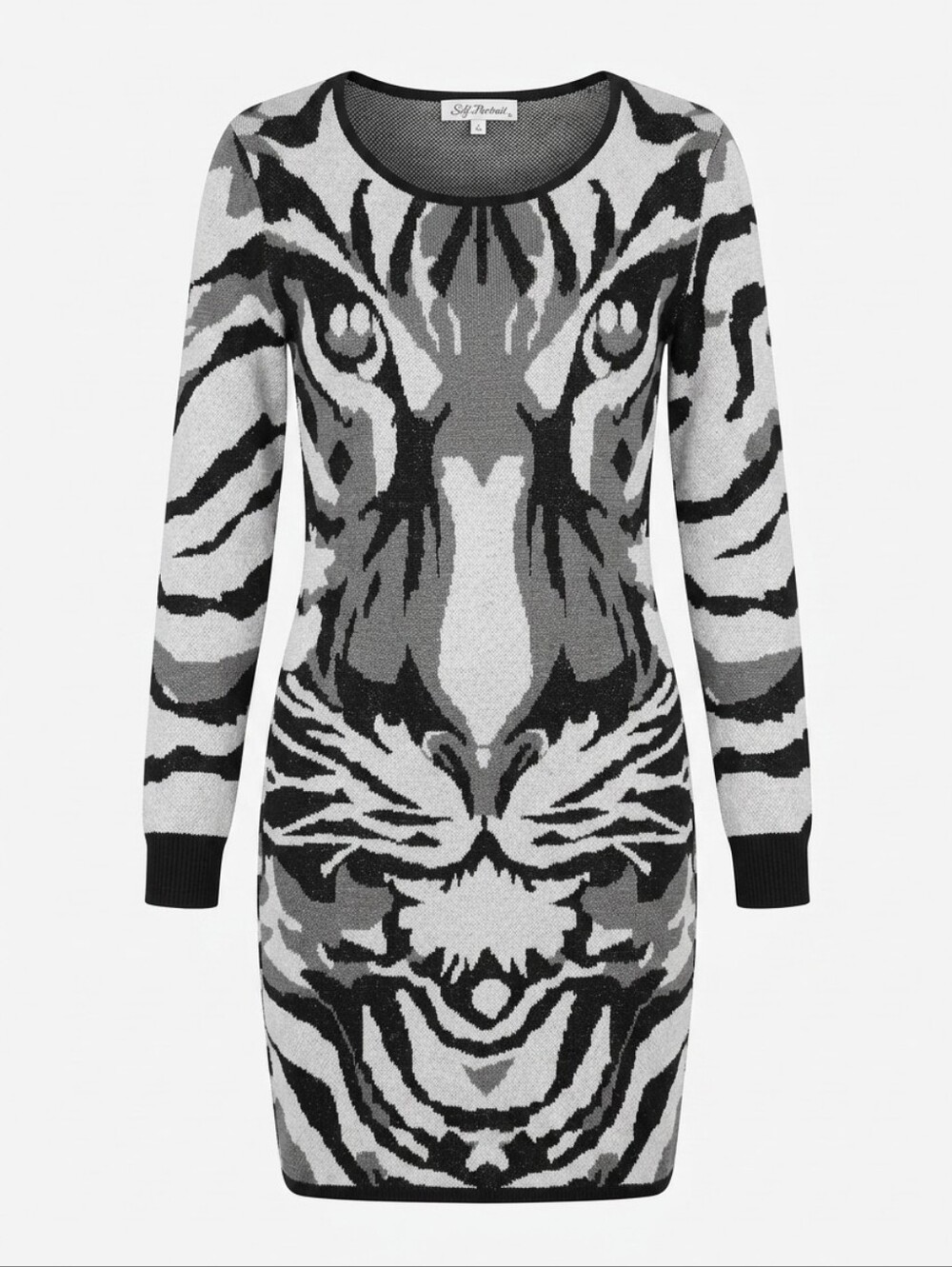 Stilettos Sexy Cool Tiger-Print Long Sleeve Sweater Dress - Black & Gray